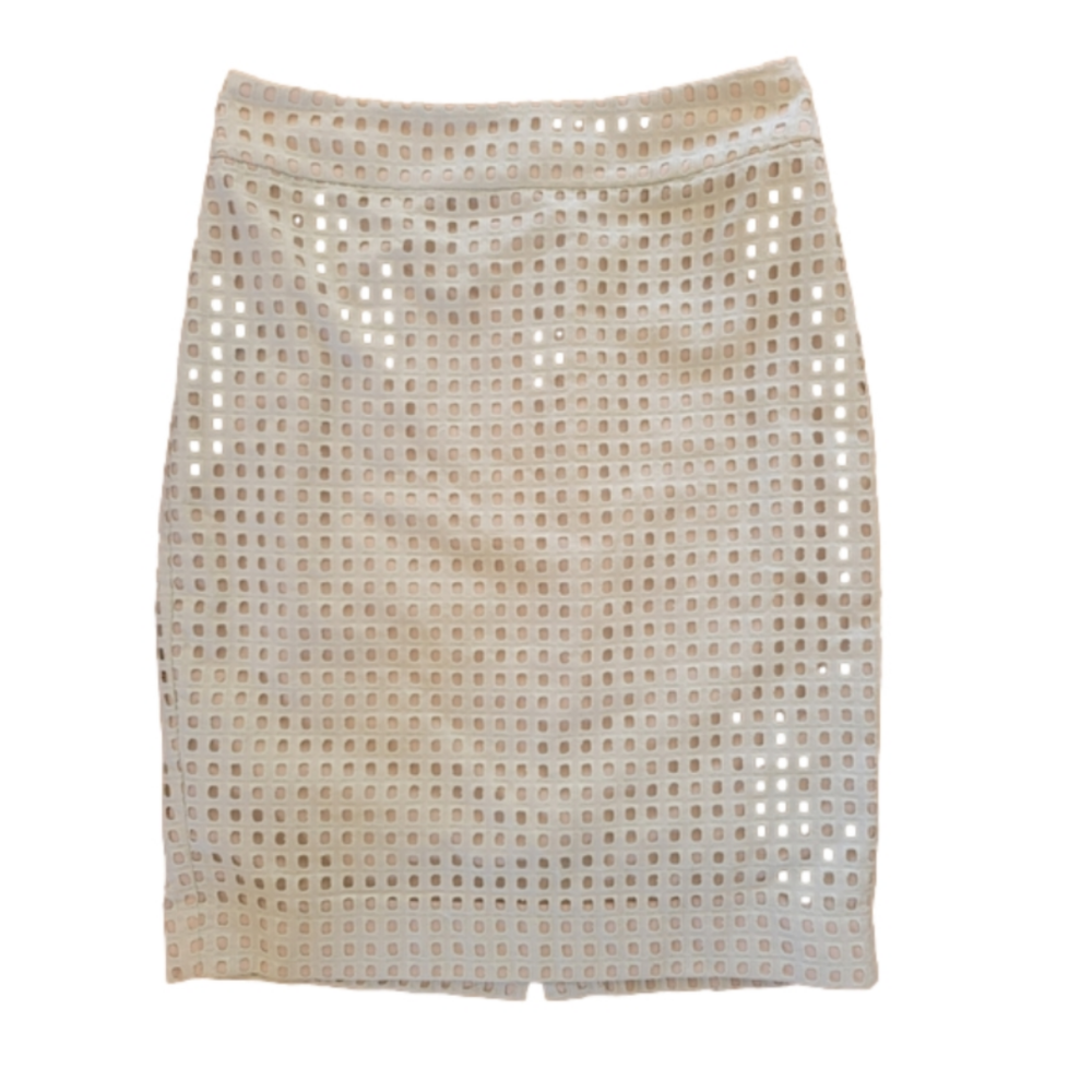 Ann Taylor Cream Laser-Cut Pencil Skirt